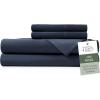 imageHotel Sheets Direct 4 Piece Bed Sheet Set Queen Size 100 Viscose Derived from Bamboo Sheets Set with 2 Pillowcases Cooling ampamp Breathable Luxury Bedding MoistureWicking ampamp Silky Soft Texture White16  Navy Blue