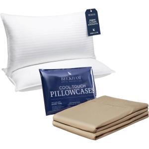imageBeckham Hotel Collection King Bed Pillows ampamp Cooling Pillowcases  Sets of 2 Sand
