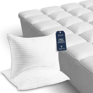 imageBeckham Hotel Collection Queen Size Down Alternative Pillows Set of 2 and Queen Size Hybrid Mattress Protector ampamp Pad