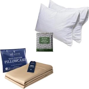 imageBeckham Hotel Collection Queen Size Pillow Protectors ampamp Cotton Pillowcases  Set of 2 Sand