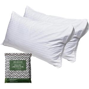 imageBeckham Hotel Collection Queen Size White Pillow Protector with Zipper Set of 2 Soft and Breathable Cotton Pillow Protector CoversKing