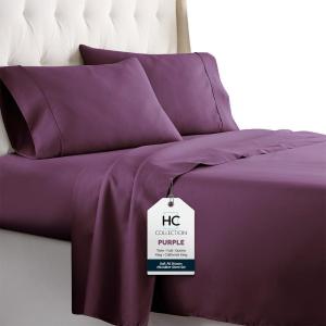 imageHC COLLECTION Bed Sheets Set Queen with 2 Pillowcases Hotel Luxury Platinum 1800 Series Brushed Microfiber Deep Pocket Fitted Sheet Fade Resistant Ultra Soft 4 Pcs Bedding for Hot Sleepers Ice Blue09  Purple