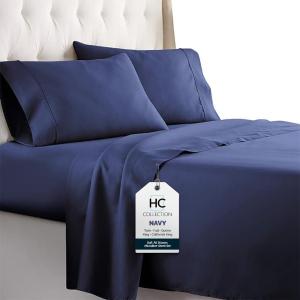 imageHC COLLECTION Bed Sheets Set Queen with 2 Pillowcases Hotel Luxury Platinum 1800 Series Brushed Microfiber Deep Pocket Fitted Sheet Fade Resistant Ultra Soft 4 Pcs Bedding for Hot Sleepers Ice Blue10  Navy