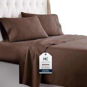 imageHC COLLECTION Bed Sheets Set Queen with 2 Pillowcases Hotel Luxury Platinum 1800 Series Brushed Microfiber Deep Pocket Fitted Sheet Fade Resistant Ultra Soft 4 Pcs Bedding for Hot Sleepers Ice Blue13  Brown