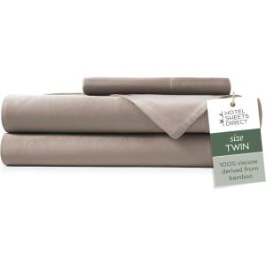 imageHotel Sheets Direct 4 Piece Bed Sheet Set Queen Size 100 Viscose Derived from Bamboo Sheets Set with 2 Pillowcases Cooling ampamp Breathable Luxury Bedding MoistureWicking ampamp Silky Soft Texture White05  Sand