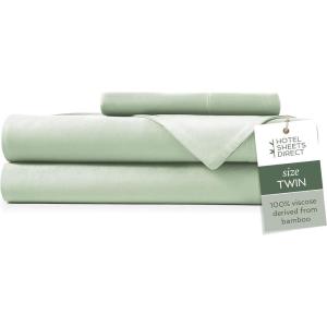 imageHotel Sheets Direct 4 Piece Bed Sheet Set Queen Size 100 Viscose Derived from Bamboo Sheets Set with 2 Pillowcases Cooling ampamp Breathable Luxury Bedding MoistureWicking ampamp Silky Soft Texture White07  Light Green
