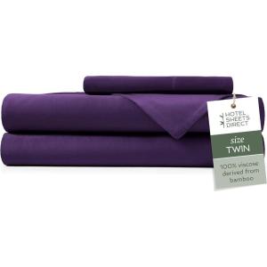 imageHotel Sheets Direct 4 Piece Bed Sheet Set Queen Size 100 Viscose Derived from Bamboo Sheets Set with 2 Pillowcases Cooling ampamp Breathable Luxury Bedding MoistureWicking ampamp Silky Soft Texture White14  Purple