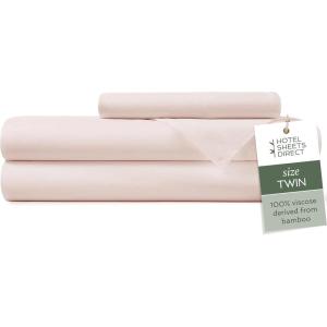 imageHotel Sheets Direct 4 Piece Bed Sheet Set Queen Size 100 Viscose Derived from Bamboo Sheets Set with 2 Pillowcases Cooling ampamp Breathable Luxury Bedding MoistureWicking ampamp Silky Soft Texture White11  Pure Peach Puree