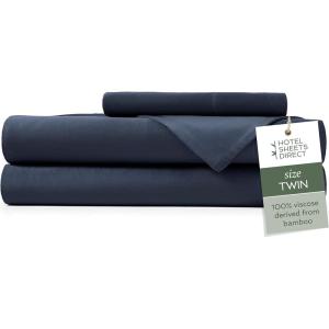 imageHotel Sheets Direct 4 Piece Bed Sheet Set Queen Size 100 Viscose Derived from Bamboo Sheets Set with 2 Pillowcases Cooling ampamp Breathable Luxury Bedding MoistureWicking ampamp Silky Soft Texture White16  Navy Blue