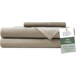 imageHotel Sheets Direct 4 Piece Bed Sheet Set Queen Size 100 Viscose Derived from Bamboo Sheets Set with 2 Pillowcases Cooling ampamp Breathable Luxury Bedding MoistureWicking ampamp Silky Soft Texture White12  Tan