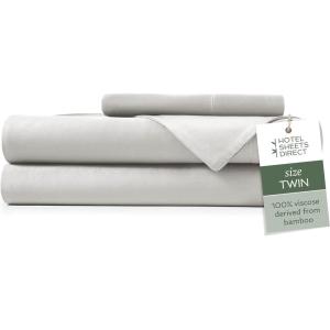 imageHotel Sheets Direct 4 Piece Bed Sheet Set Queen Size 100 Viscose Derived from Bamboo Sheets Set with 2 Pillowcases Cooling ampamp Breathable Luxury Bedding MoistureWicking ampamp Silky Soft Texture White02  Light Gray