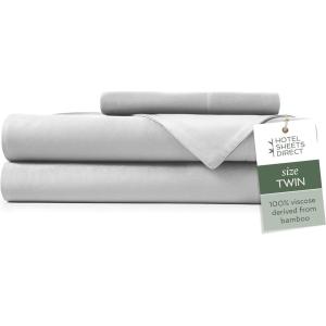 imageHotel Sheets Direct 4 Piece Bed Sheet Set Queen Size 100 Viscose Derived from Bamboo Sheets Set with 2 Pillowcases Cooling ampamp Breathable Luxury Bedding MoistureWicking ampamp Silky Soft Texture White03  Gray