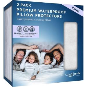 imageUltraBlock Ultra Plush Premium Waterproof Pillow Protector Set of 2  Zippered Pillow Case Cover  Super Soft and Quiet Feather Proof Encasement King Size 20 inches x 36 inches
