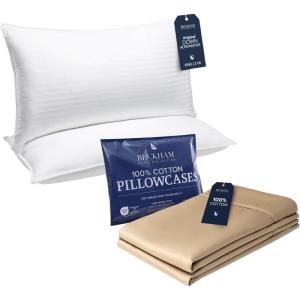 imageBeckham Hotel Collection King Bed Pillows ampamp Cotton Pillowcases  Sets of 2 Sand