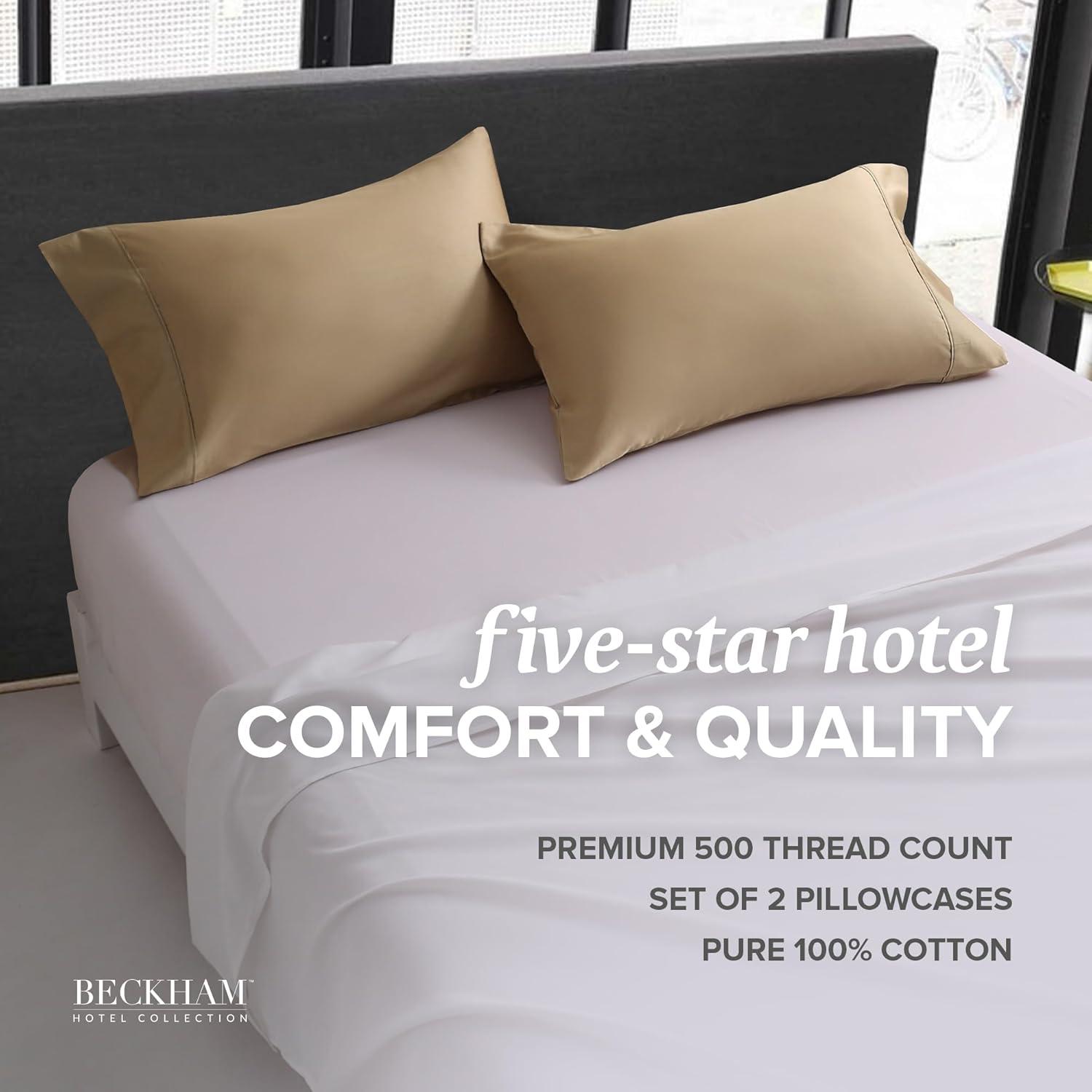 imageBeckham Hotel Collection White Cooling ampamp Sand Cotton Pillowcases  King