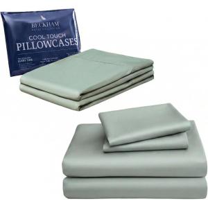imageBeckham Hotel Collection Cotton Queen Sheet 4Piece Set with 2 Additional Cooling Pillow Cases for Hot Sleepers Gray