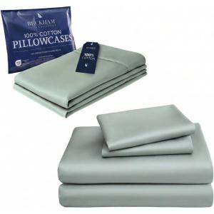 imageBeckham Hotel Collection King Sheet Set 100 Cotton 500TC Sateen 4 Pillowcases 16 Deep Pocket Fitted Sheet MoistureWicking 6Piece Gray