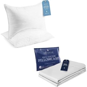 imageBeckham Hotel Collection King Size Memory Foam Bed Pillows amp Cotton Pillowcases  Set of 2