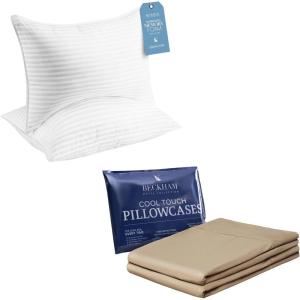 imageBeckham Hotel Collection QueenStandard Size Memory Foam Bed Pillows amp Cooling Pillowcases  Set of 2 Sand