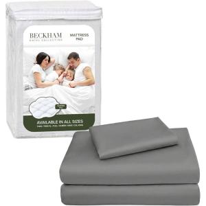 imageBeckham Hotel Collection Twin XL Size Mattress Pad amp Dark Gray Cotton Sheet Set Deep Pocket All Season Use