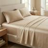 imageBeckham Hotel Collection Cotton Queen Sheet 4Piece Set with 2 Additional Cooling Pillow Cases for Hot Sleepers Sand