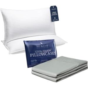imageBeckham Hotel Collection Bed Pillows with Cooling Pillowcases for Hot Sleepers King Size Sets of 2 Soft Down Alternative Pillow for Sleeping Envelope Cases Dark Gray