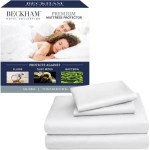 imageBeckham Hotel Collection Cotton Sheets Cal King Size 4Piece Set with Mattress Protector White