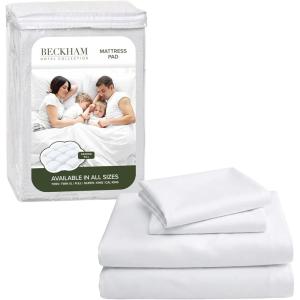 imageBeckham Hotel Collection King Size Mattress Pad amp White Cotton Sheet Set Deep Pocket All Season Use