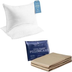 imageBeckham Hotel Collection King Size Memory Foam Bed Pillows amp Cooling Pillowcases  Set of 2 Sand