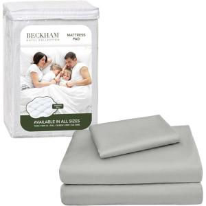 imageBeckham Hotel Collection Twin Size Mattress Pad amp Gray Cotton Sheet Set Deep Pocket All Season Use