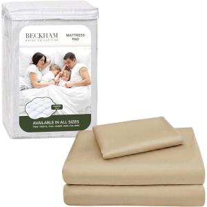 imageBeckham Hotel Collection Twin XL Size Mattress Pad amp Sand Cotton Sheet Set Deep Pocket All Season Use