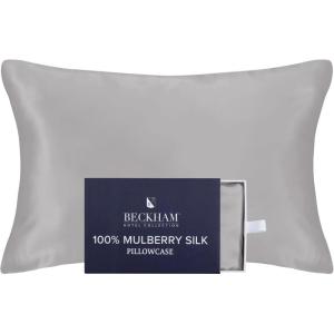 imageBeckham Hotel Collection Silk Pillow Case with Zipper 100 Mulberry Silk Pillowcase for Hair amp Skin 22 Momme 6A Grade OekoTEX Certified 1PC Queen Cherry PinkSilver Cloud