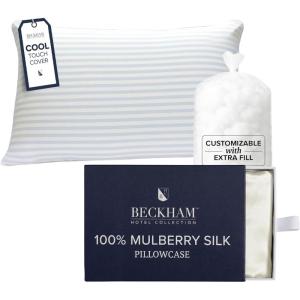 imageBeckham Hotel Collection Adjustable Cooling Pillow with Mulberry Silk Pillowcase for Hot Sleeper amp Beauty Sleep 1PC Set King Ivory