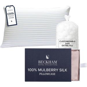 imageBeckham Hotel Collection Adjustable Cooling Pillow with Mulberry Silk Pillowcase for Hot Sleeper amp Beauty Sleep 1PC Set Queen Cherry Pink