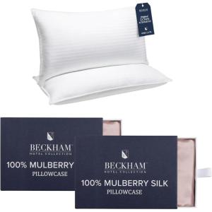 imageBeckham Hotel Collection Pillows with 2 Silk Pillowcases for Hair amp Skin 22 Momme 6A Grade Mulberry Silk King Cherry Pink