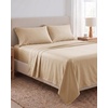 image:imageBeckham Hotel Collection 100 Cotton Queen Sheet Set 4Piece Light Gray  500 Thread Count Silky Soft Weave Breathable AntiPilling 16Inch Pocket AllAround Elastic Gets Softer with Every Wash05  Sand