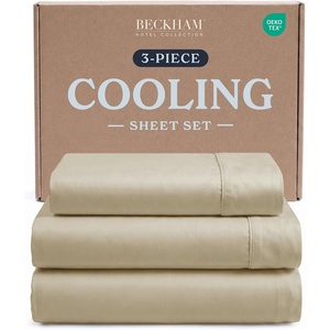 image:imageBeckham Hotel Collection Queen 4 Piece Cooling Sheet Set for Hot Sleepers Silky Soft Breathable amp Cooling Summer Bed Sheets  Fits Mattress Up to 16 Deep Pockets  Wrinkle amp Fade Free Gray05  Sand