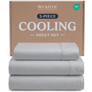 image:imageBeckham Hotel Collection Queen 4 Piece Cooling Sheet Set for Hot Sleepers Silky Soft Breathable amp Cooling Summer Bed Sheets  Fits Mattress Up to 16 Deep Pockets  Wrinkle amp Fade Free Gray03  Gray